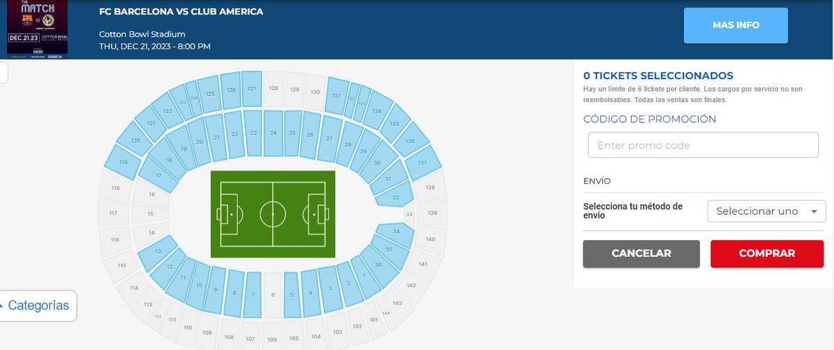 Barcelona no ha llenado su partido ante América | Las zonas azules son donde hay boletos (Especial)