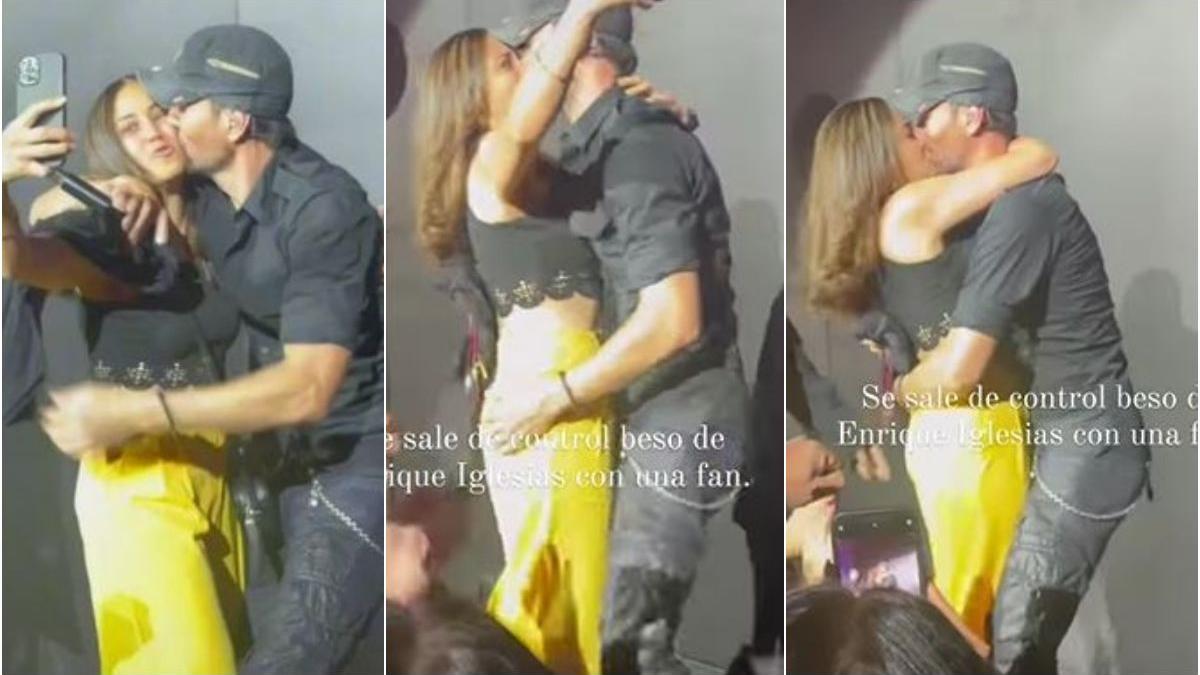  | El cantante Enrique Iglesias se dio tremendo beso con una fan, pese a que está casado con la extenista Anna Kournikova.