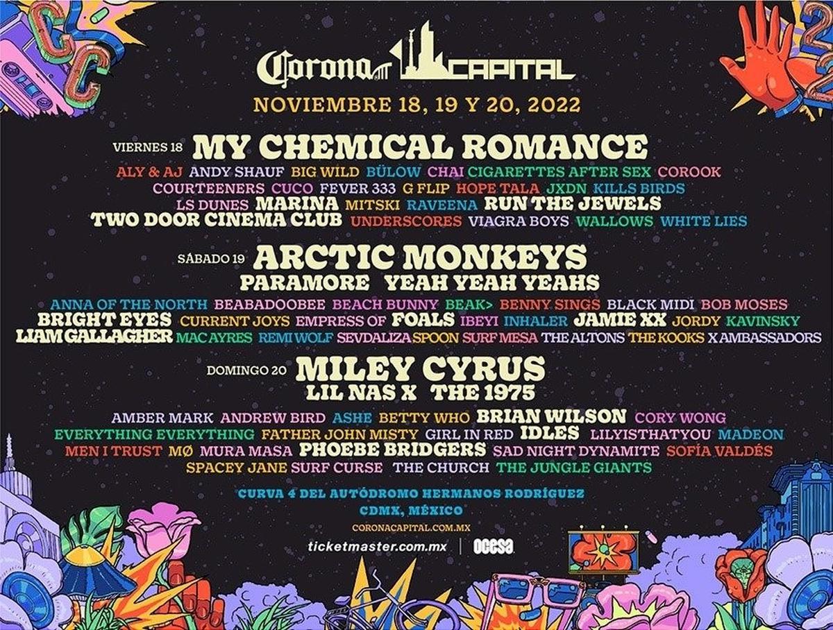 Corona Capital abonos Generales boletos | El cartel del Corona Capital 2022 está de lujo con Arctic Monkeys y Miley Cyrus.
