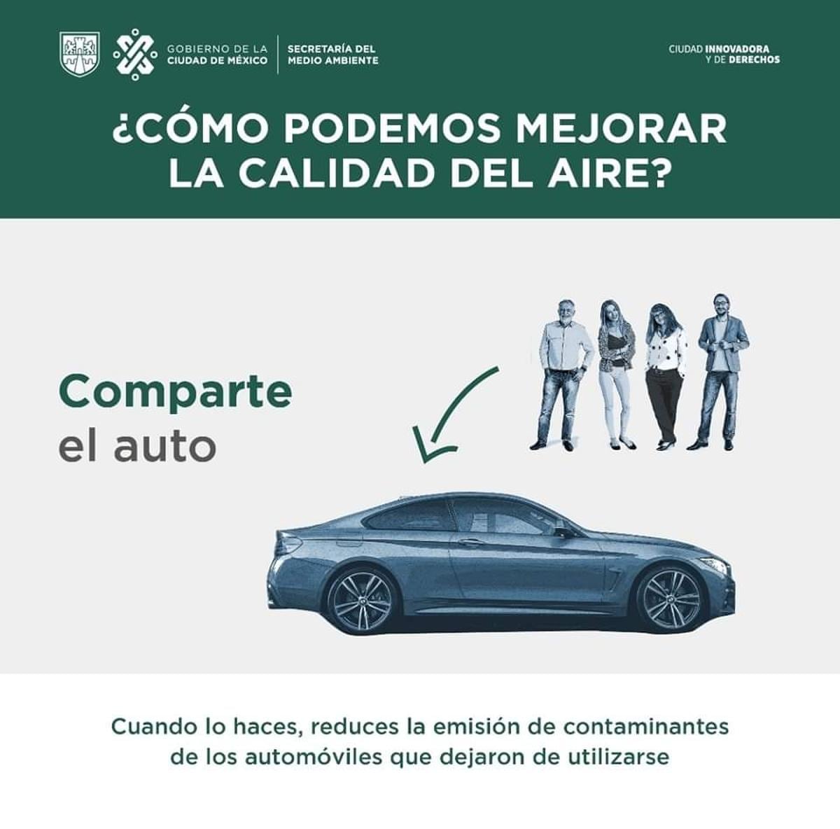 Movilidad responsable | Elige compartir auto y protege el medio ambiente. Fuente: X @SEDEMA_CDMX