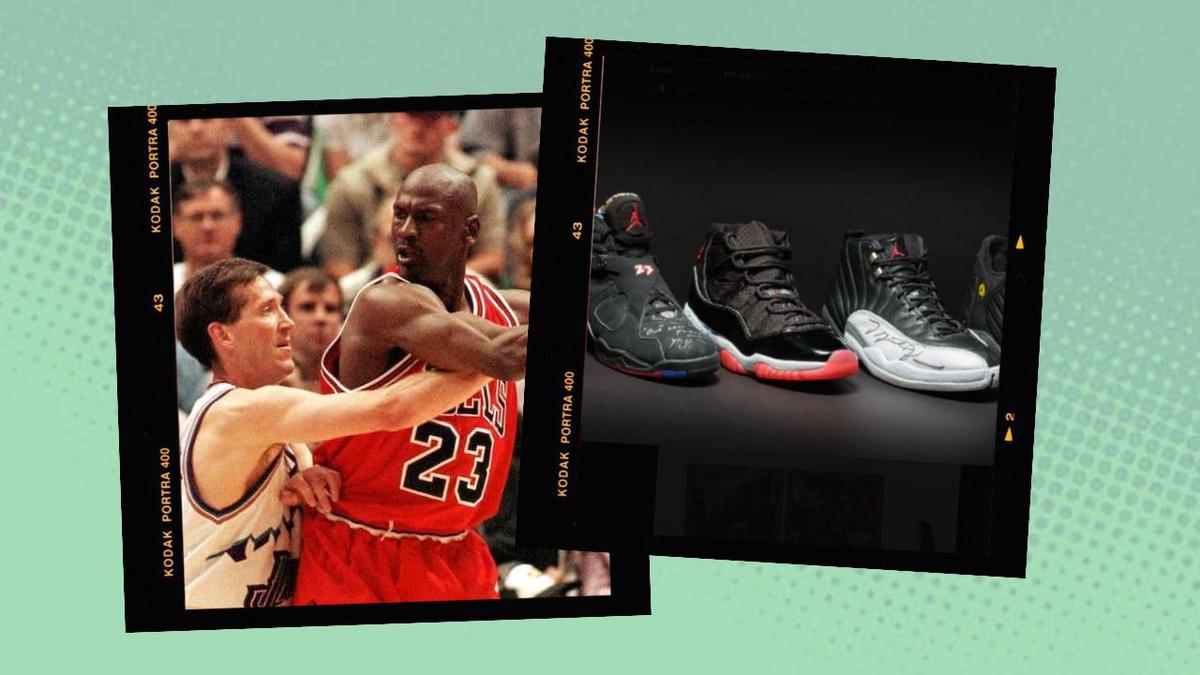 Un set de tenis firmados por Michael Jordan fueron vendidos en un precio récord. | Los tenis fueron usados en todas las Finales que ganó MJ | Foto: Sotheby's