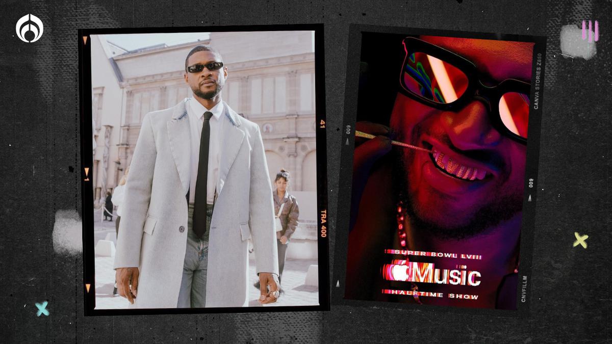 Usher. | Usher y el poster oficial del Show de Medio Tiempo del Super Bowl LVIII. (Instagram @usher)
