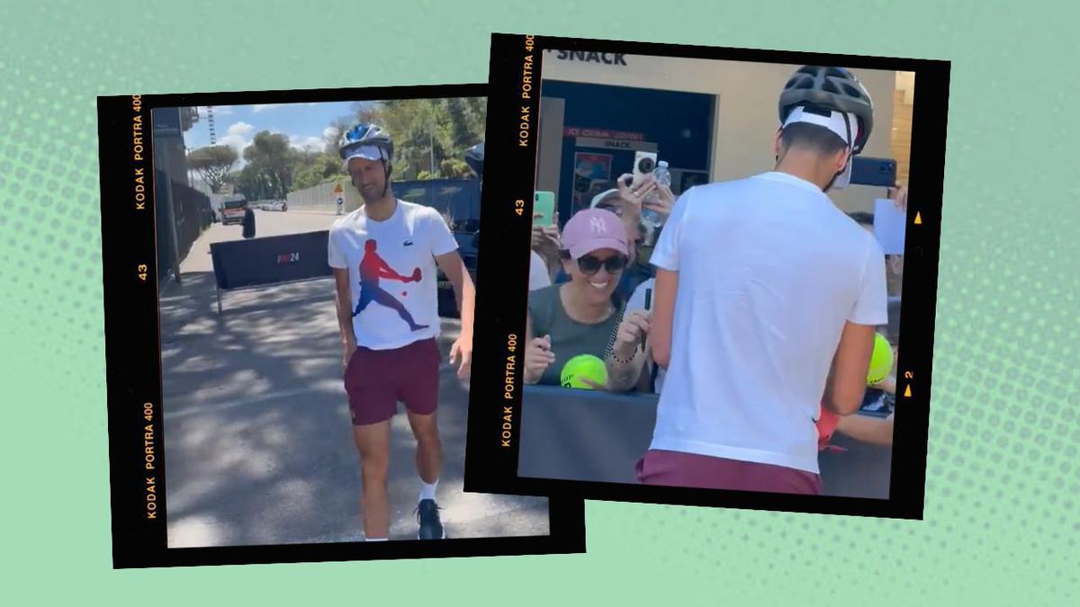 Novak Djokovic reapareció con un casco en la cabeza. | El serbio recibió un botellazo de un aficionado en Roma. | Foto: Especial