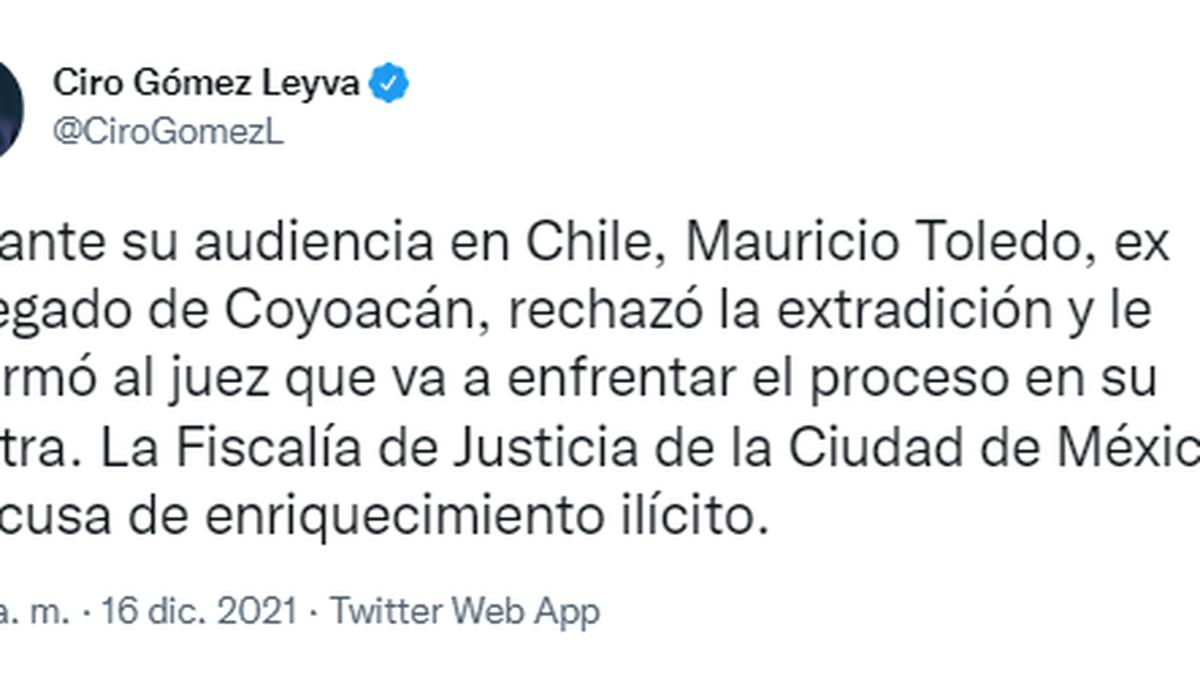 Tuit de Ciro Gómez Leyva sobre Toledo. 