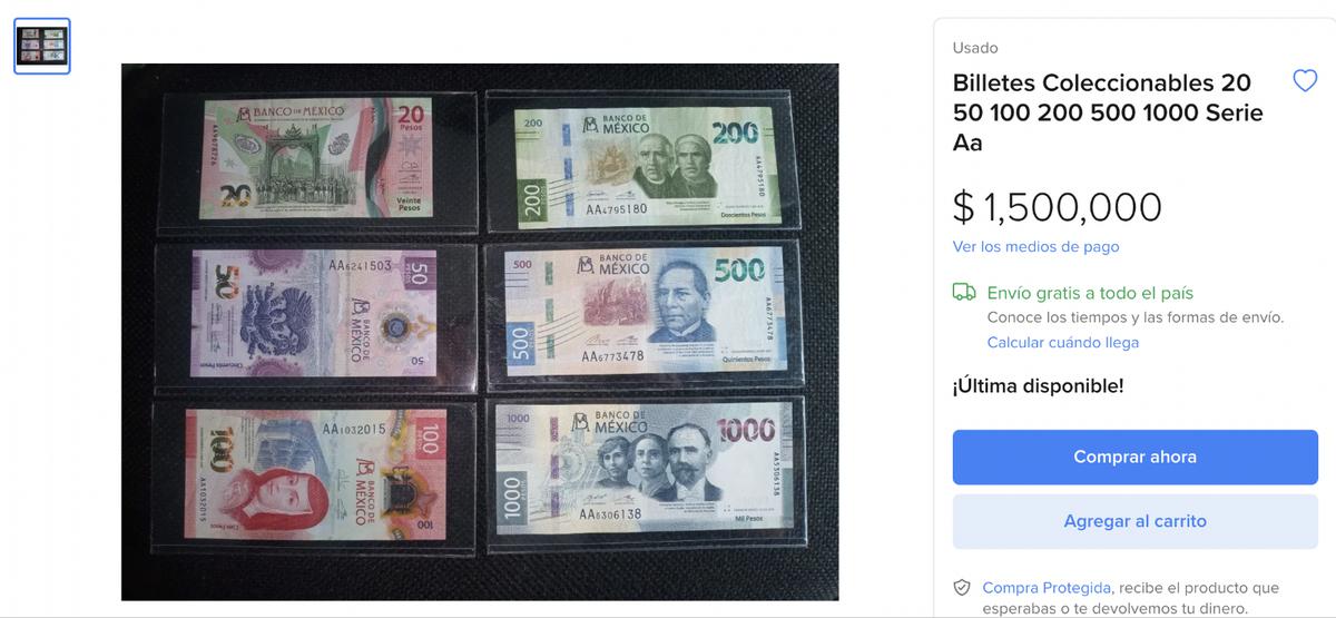  | Los billetes que venden en más de un millón de pesos.