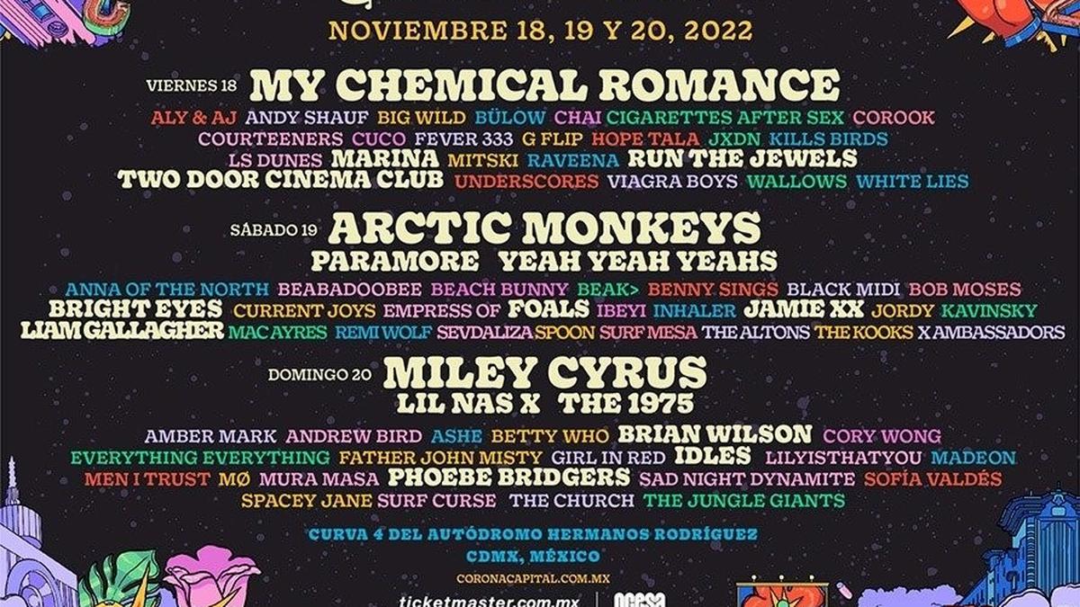 El cartel del Corona Capital 2022 está de lujo con Arctic Monkeys y Miley Cyrus.