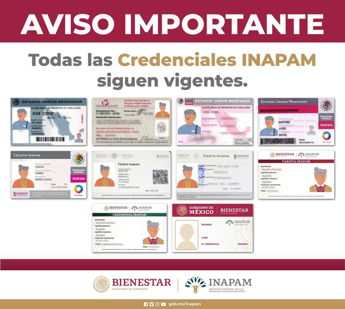 Tarjetas INAPAM | El gobierno mexicano confirma que todas las credenciales emitidas en años anteriores y actuales siguen siendo válidas. Fuente: Instagram @inapam_bienestar
