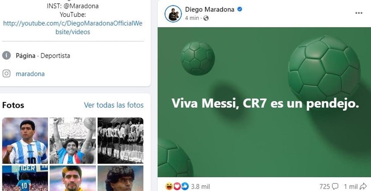 Maradona | Otro de los posteos compara a Messi con Cristiano Ronaldo. | Foto: Especial