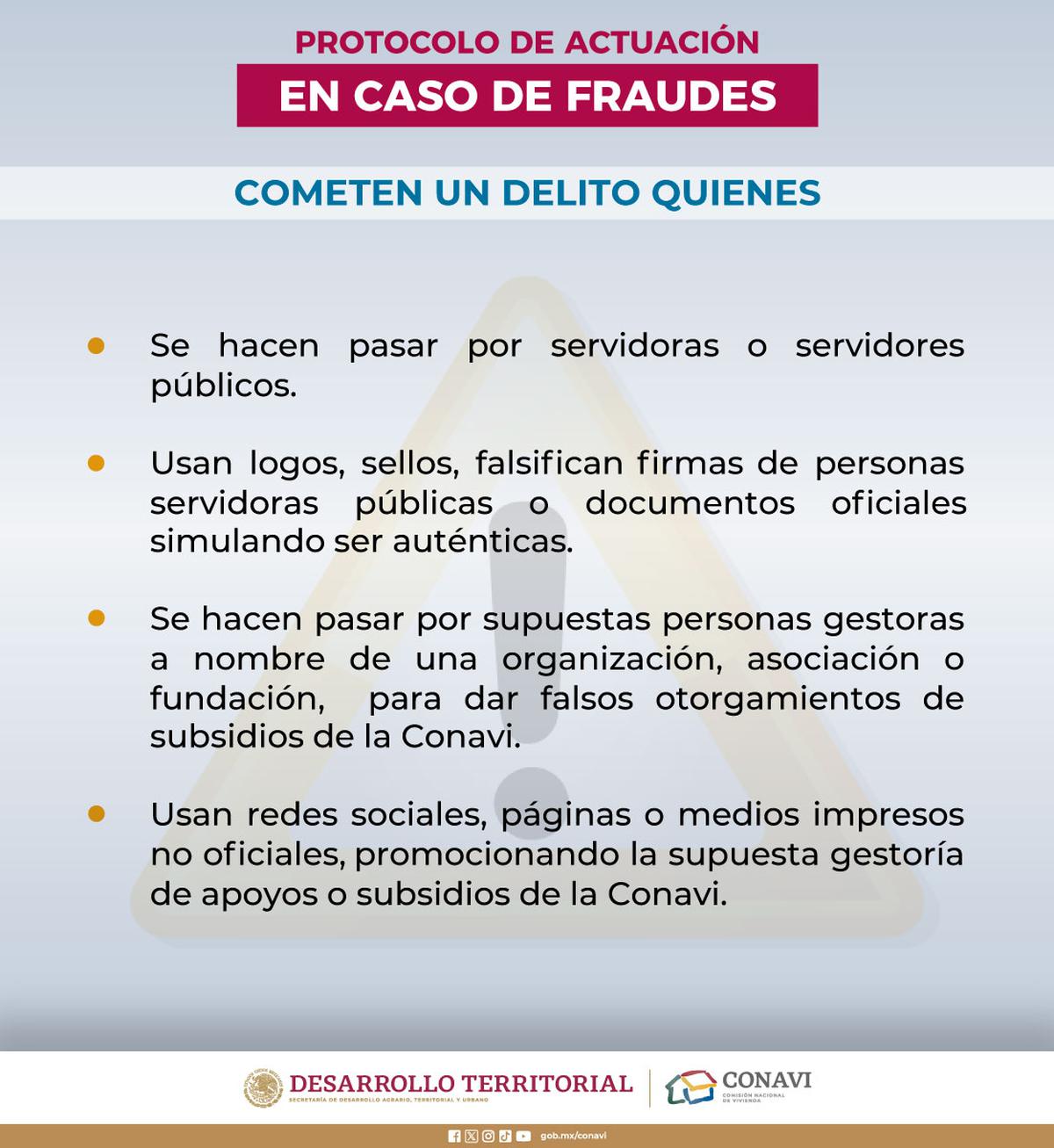 Alerta contra el fraude | Aprende a detectar señales de posibles engaños y estafas. Fuente: Twitter @Conavi_mx