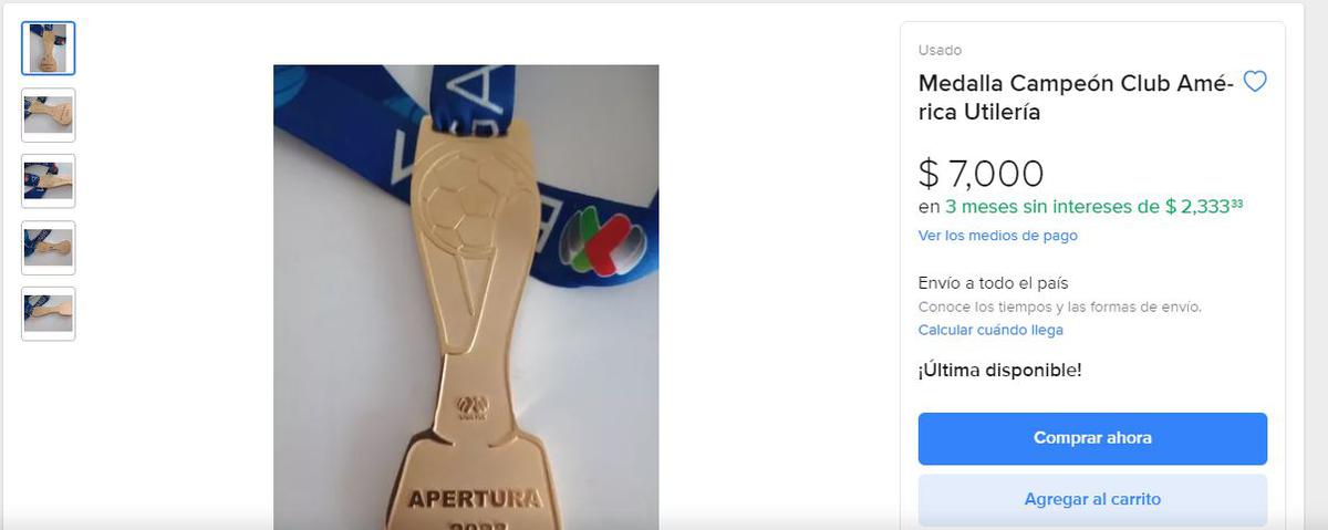 La medalla del campeón está en venta | La puedes hallar en Mercado Libre (Captura de pantalla)