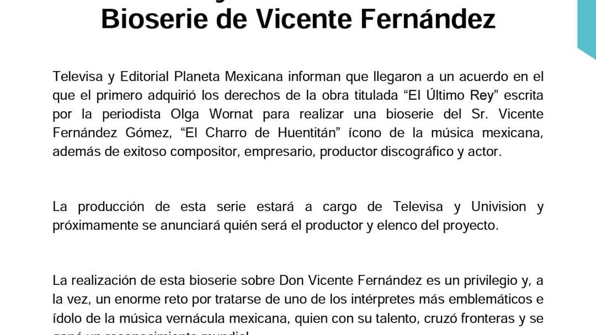 Así confirman la bioserie del Charro de Huentitán | Fuente: Televisa