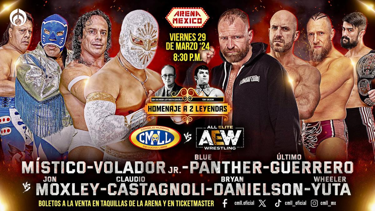 AEW vs. CMLL. | Las estrellas de AEW pisarán por primera vez la Arena México. (X: @CMLL_OFICIAL)