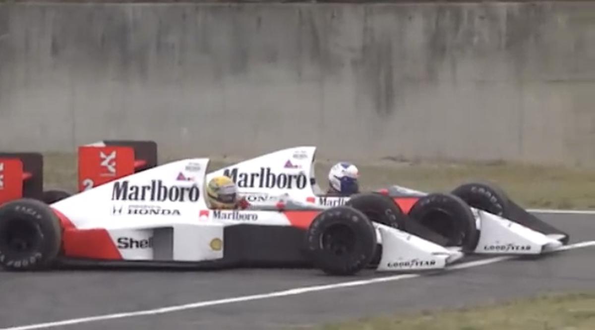 Senna -Prost | El famoso choque entre Senna y Prost en Japón en 1990. | fuente: captura de YouTube @formula1