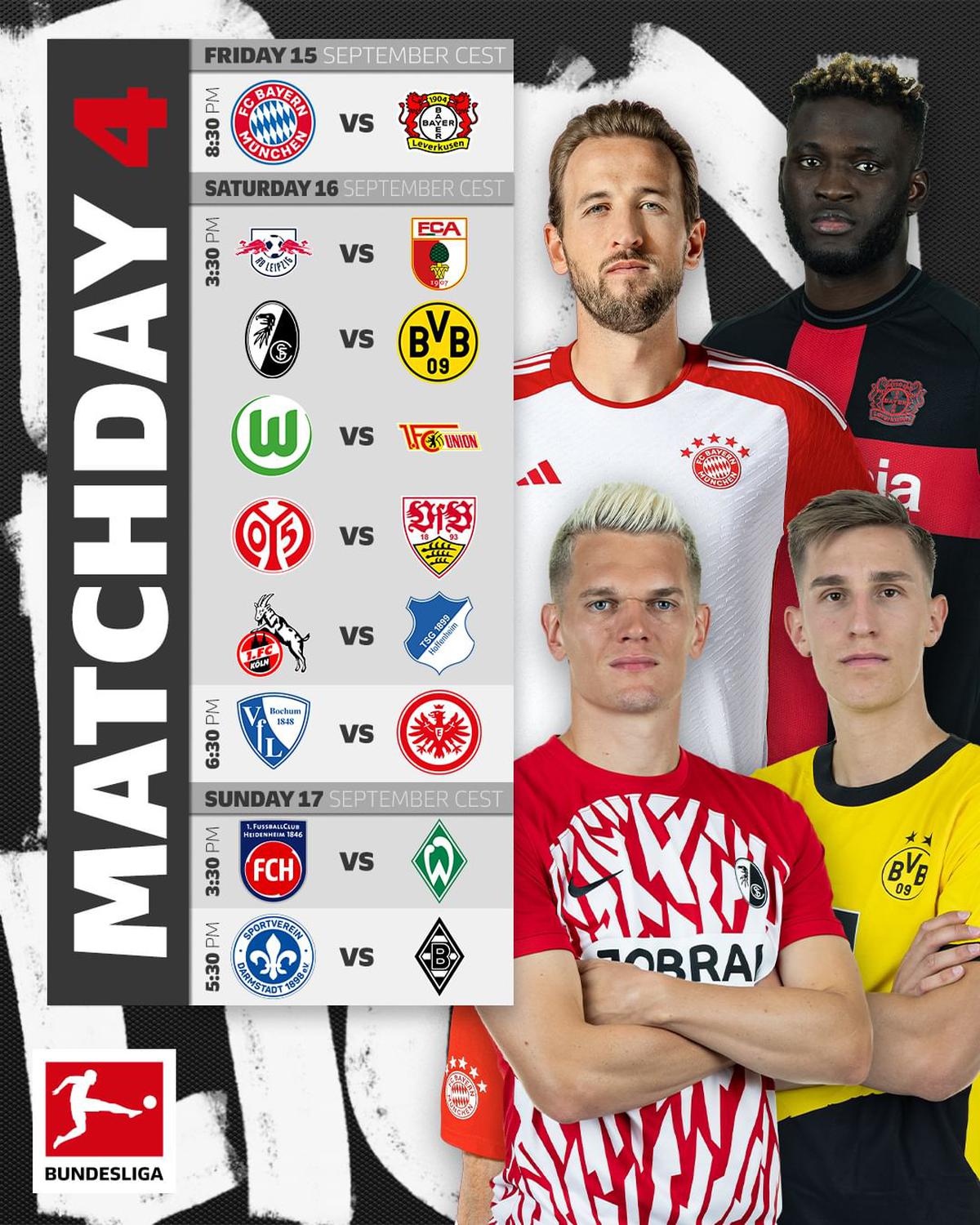 Bundesliga fecha 4 | La jornada 4 de la Bundesliga arranca hoy con el gran duelo Leverkusen-Bayern (Fuente: @bundesliga)