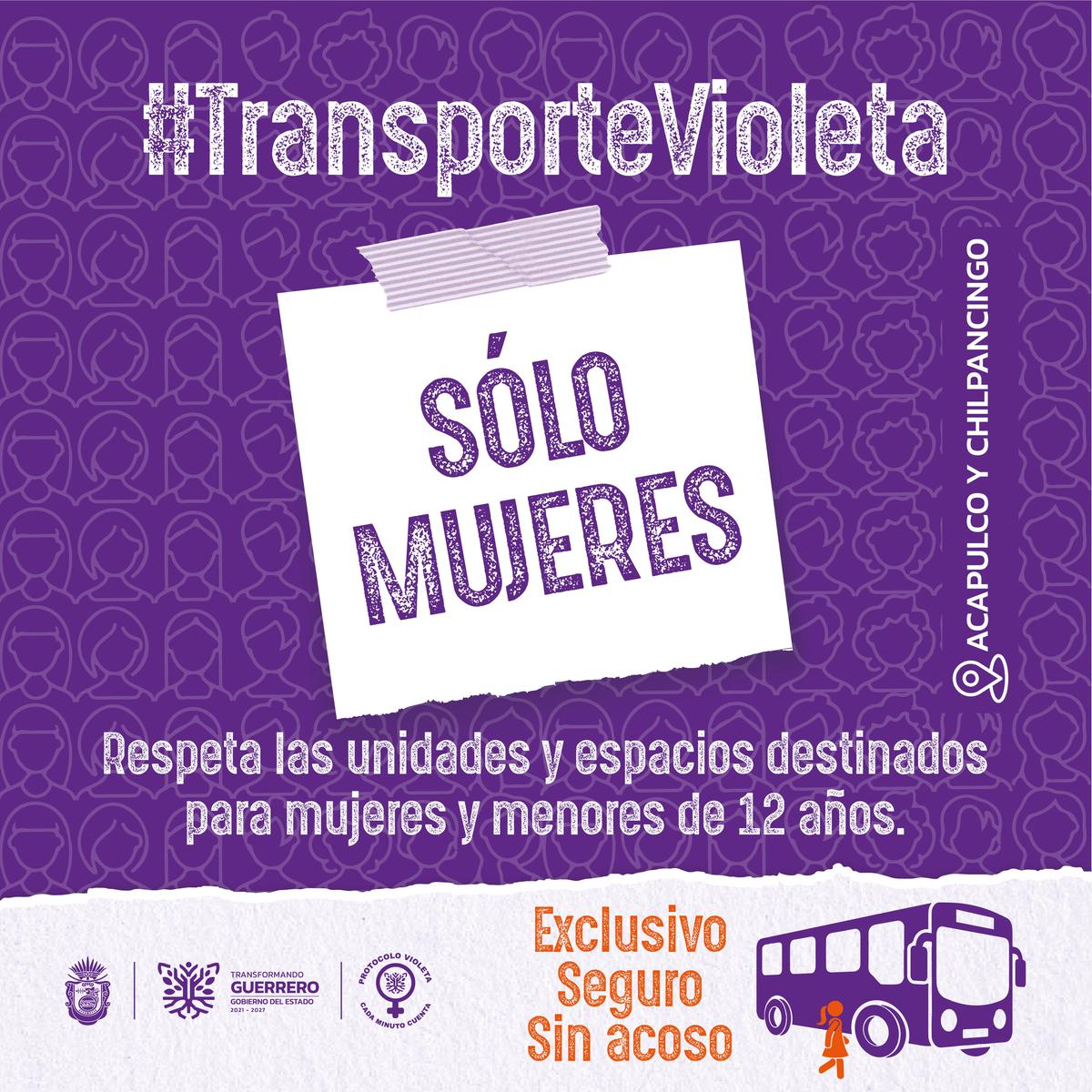 Transporte Violeta | Una iniciativa para prevenir y atender la violencia contra las mujeres en el transporte público. Fuente: X @SemujerGro