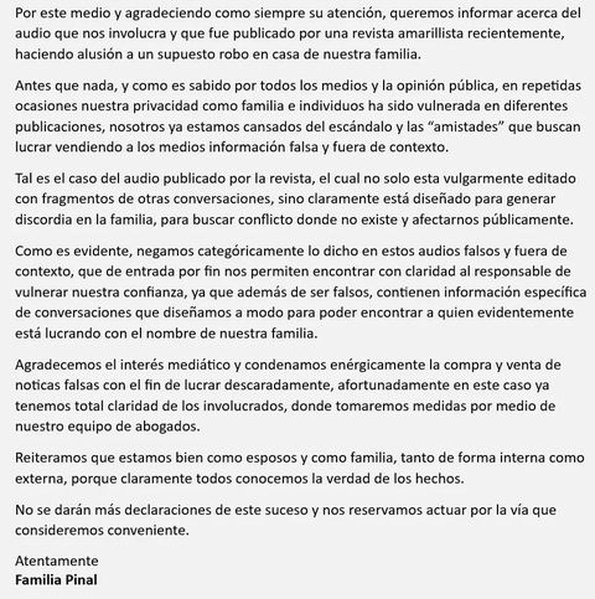  | Luis Enrique Guzmán lanzó un comunicado.