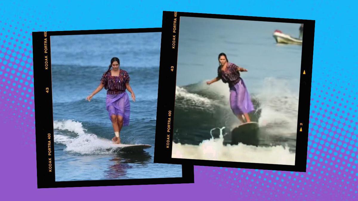 La rufista mexicana se ha hecho trending en redes sociales. | La mexicana utilizó un vestido huipil para surfear.| Foto: Especial
