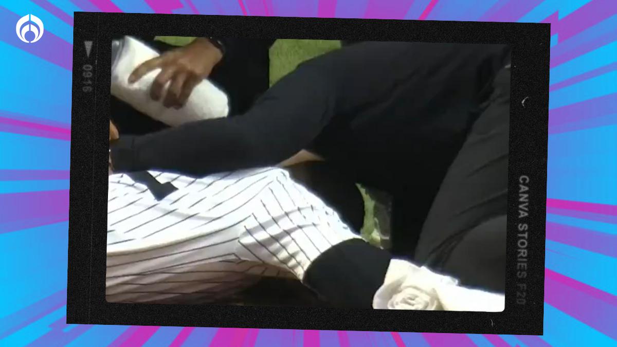 Óscar González quedó tendido en el terreno de juego. | El batazo de foul impactó en el rostro del jugador de Yankees. | Foto: Especial