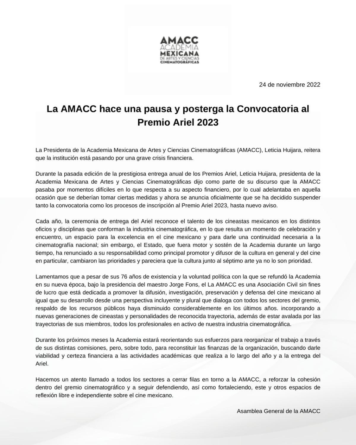  | La AMACC publicó un comunicado.