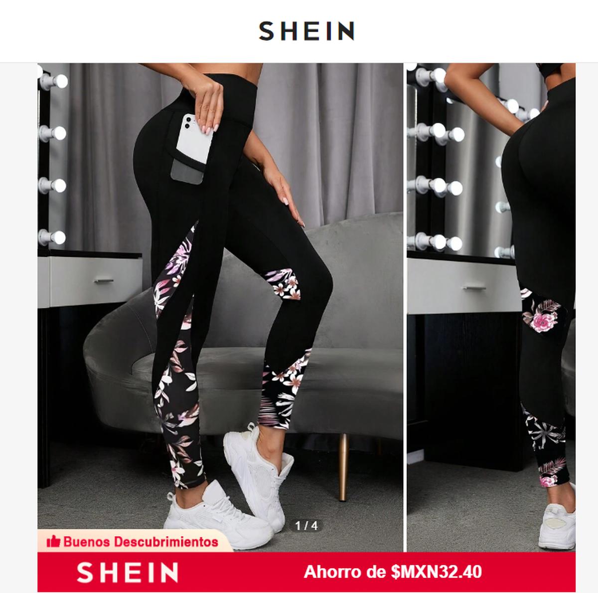 Shein.com | Yoga Trendy Leggings Deportivos Con Estampado Floral Con Bolsillo De Móvil Lateral