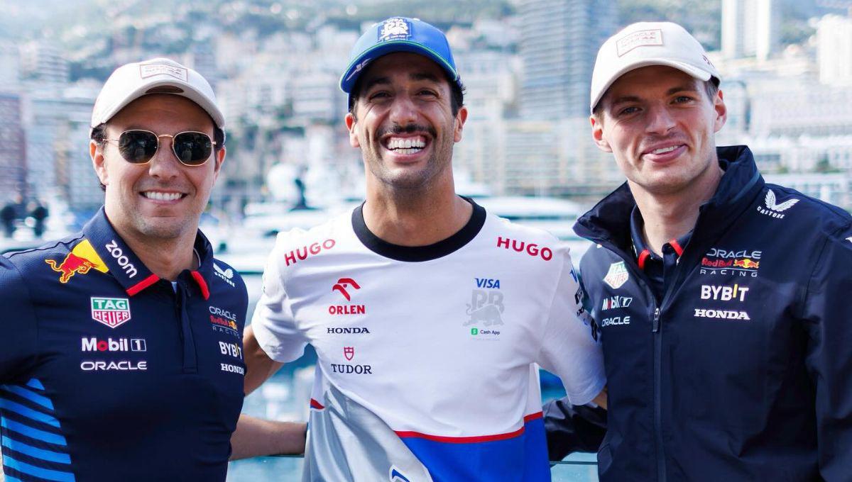 Pérez Ricciardo Verstappen | Pérez, Ricciardo y Verstappen, posando en Mónaco. Fuente: Instagram @redbullracing.